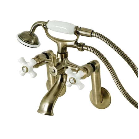 Kingston Brass Tub Wall Mount Clawfoot Tub Faucet with Hand Shower, Antique Brass KS269PXAB